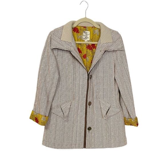 Tulle Anthropologie Pea Coat Fitted Tan Textured S - Picture 1 of 8